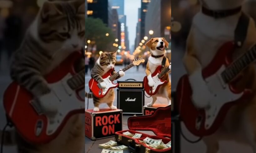 Cat and dog playing guitar #funny#animals#shortvideo