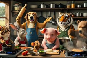 Collection activity animals playing friendly happily