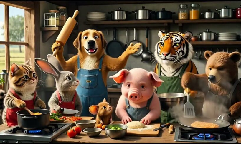 Collection activity animals playing friendly happily