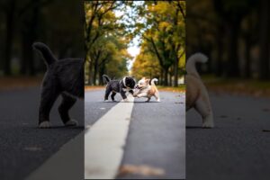 Cute Puppies Playing On The Road #puppy #dog #funny #viral #shorts
