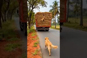 Golden Retriever Stops Truck — Saves Tied-Up Puppy! 🚨🐶 #goldenretriever #rescue #animals #dog #dogs