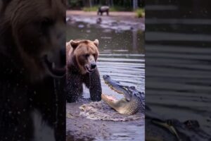 Massive Bear vs Two Crocodiles 🐻🐊 | Wild Animal Battle Caught on Camera #Shorts #Nature #wildlife
