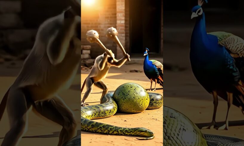 Monkey Hero Saves Peacock Chicks from Giant Snake! 🐒🐍🦚