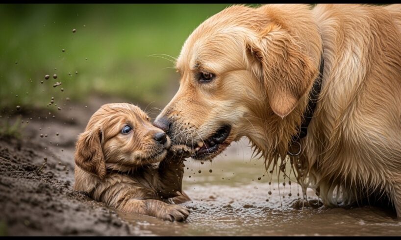 Mother Dog Rescues Puppy Stuck in Mud | Heart-Stopping Animal Rescue