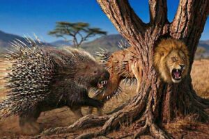 SHOCKING Lion Cannot Escape The Porcupine's Attack Porcupine Vs Lion | Animal Fight