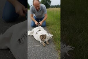 A Kind Man Rescues Helpless Cat wrapped in sack by the Road #animals