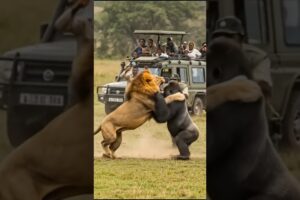 A deadly battle between two males - Lion vs Gorilla