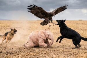 Albino Baby Elephant Saved from an Eagle’s Talons – a Tiny Dog Leapt into Danger|Animal Rescue Story