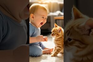 Baby Talks to a Cute Kitten 😻👶 #shorts #baby #cat #cuteanimals #viral