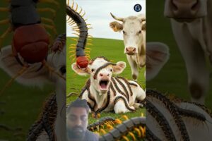Centipedes 🐛 attacked baby cow 🐄 rescued by mother cow #cow #animals #rescue #reels #centipede#ai