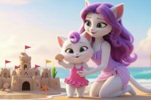 🏰🐱 Cute Kitten Build a Magical Pink Sand Castle to Win Back the Cup ✨| AI Cat Story