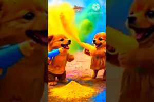 Cute Puppies Playing Holi 🐶🎨 | Colorful Fun & Pure Happiness ❤️ #shorts