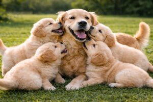 🐶🌿 Cute Puppies and Mother Dog Playing on the Grass | Happy Dog Moments