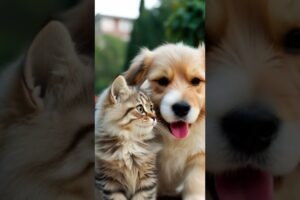 Cute cat and dog are playing together #cat #dog #animals #animalrescue