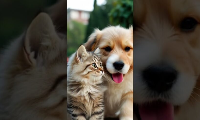 Cute cat and dog are playing together #cat #dog #animals #animalrescue