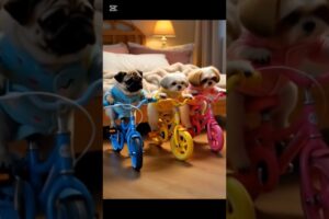 Cutest puppies riding bicycles #shorts #trending #viral #cute #puppy #disney