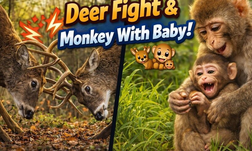 Deer Fight in the Forest 🦌 | Monkey Playing With Baby 🐒 | Amazing Animal Moments