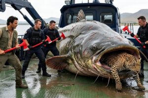 Heroic Rescue Team Saves the Struggling Mother Leopard from a Giant Catfish 🐆🐟