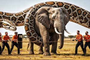 Heroic rescue team saves innocent mother elephant from giant python attack🐍