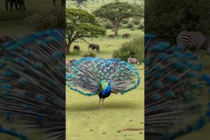 Peafowl bird sound 🦚 Peacock Opens Feathers After Being Scared by Elephant’s Trumpet! Peacock Dance!