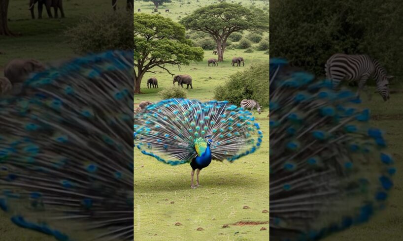 Peafowl bird sound 🦚 Peacock Opens Feathers After Being Scared by Elephant’s Trumpet! Peacock Dance!