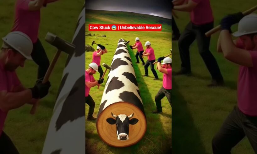 Rescue Cow Stuck in Giant Log 😱 | Emotional Animal Rescue Video #shorts #animals #funny
