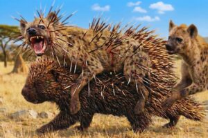 Unbelievable! A Painful Lesson: Hyena Stuck on Giant Porcupine's Back | Animal Fight