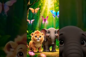 cutest baby lion and elephant kids playing in forest #shortfeed #shorts
