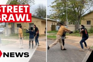 Brutal moment man knocked out with golf club caught on camera | 7NEWS