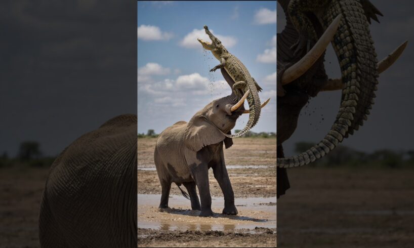 Elephant Crushes Crocodile’s Plan 🐘🐊 #animalfight #animalbattle