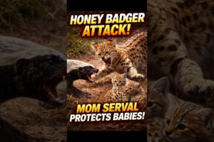 Fearless Serval Mom Fights Back as Honey Badger Attacks Her Babies #shorts #animals