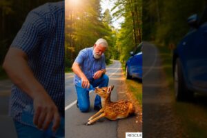 Kind Man Saves Thirsty Baby Deer on Highway | Heartwarming Animal Rescue #shorts #rescue