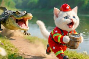 Kitten and Mom Stop Crocodile to Rescue Animal | Cat Videos AI Heartwarming Story