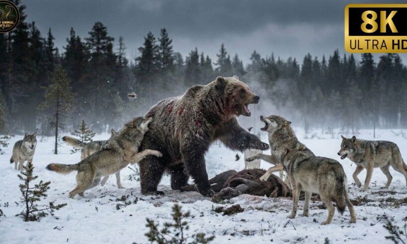 The Grizzly's Choice: Fight to the Death... Or Share His Kill With the Wolf Pack? | Animal Fights