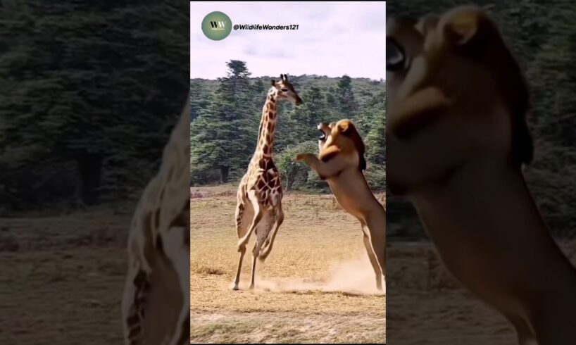 When a Lion Challenges a Giraffe – The Unexpected Happens