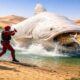 heroic rescue team saves a lone giraffe in the desert from an attack by a giant catfish 🦒🐟