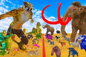 Prehistoric animals fighting mammoths and lions - Epic battle - Animal uprising - Battle simulation