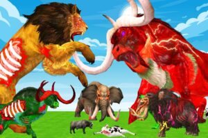 15 Mammoth Elephant Cow Gorilla vs 10 Giant Zombie Tiger Bull Attack Baby Cow Save By Woolly Mammoth