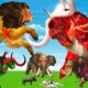 15 Mammoth Elephant Cow Gorilla vs 10 Giant Zombie Tiger Bull Attack Baby Cow Save By Woolly Mammoth