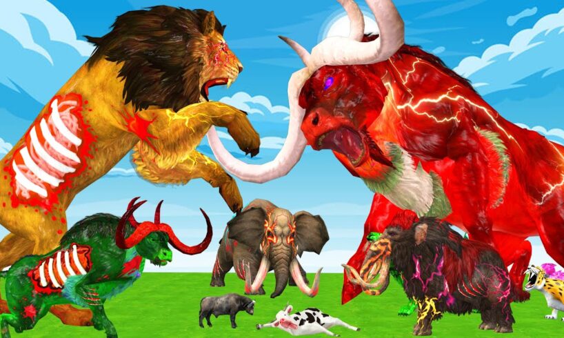 15 Mammoth Elephant Cow Gorilla vs 10 Giant Zombie Tiger Bull Attack Baby Cow Save By Woolly Mammoth