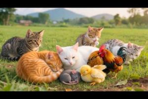 Adorable kittens happily playing with farm animals - Cat sounds - Cat videos