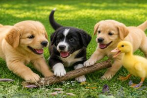 🐶💫 Happy Fluffy Puppies Playing on the Green Grass – Cute Dog Adventure – Relaxing Dog Video