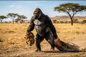 UNBELIEVABLE BATTLE: Giant Gorilla Vs King Lion || Who Is The Real King? Gorilla&Lion|Animal fight