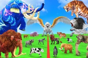 Who Is The Strongest Cow Elephant Lion Tiger vs Giant Angry White Lion Cow Saved By Woolly Mammoth
