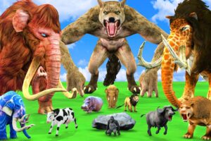 5 Giant Mammoth Elephant Cow Vs Giant Godzilla Shin Vs 5 Giant Tiger Lion Saved By Woolly Mammoth