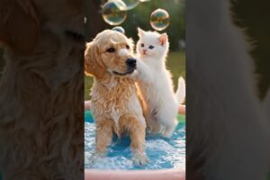Watch This Puppy and Kitten Play in Bubbles Together #adorable #animals #friendship