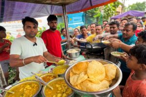 ₹8 Fresh Naan Breakfast | Two Brothers Shop Naan & Chana Alu Curry  | Local Street Food