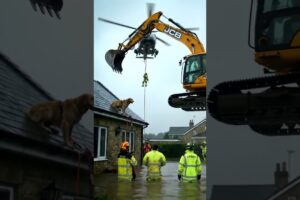 Army helicopter rescues a dog trapped in the flood with the help of JCB #rescueme #myrescue