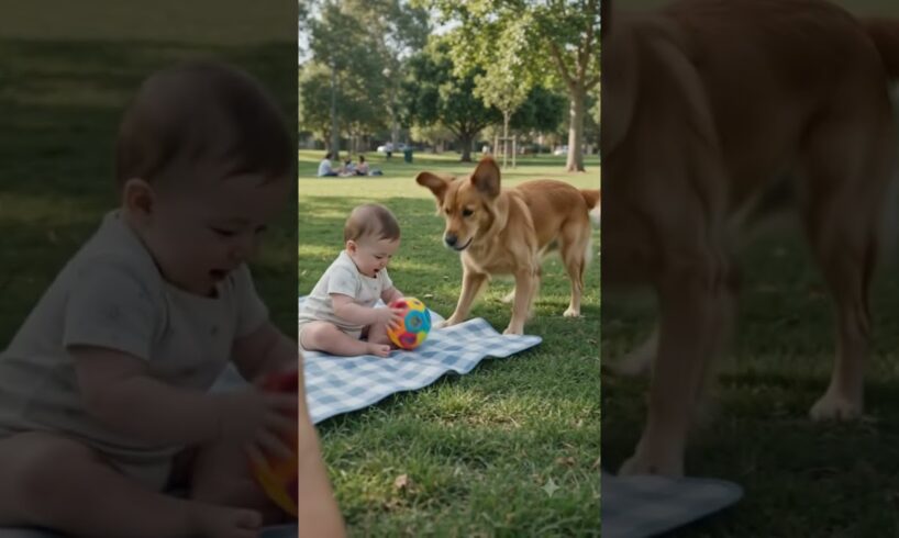 Dog and baby playing ball #animals #dog #dogandcat #cutebaby #funny #comedy #shorts