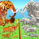 EPIC BATTLE Cenozoic Hybrid Beasts Vs Albino Itself Size Woolly Mammoth Vs Hybrid Elephant Dinosaur